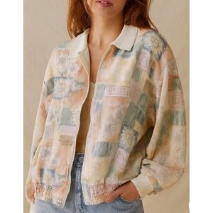 Vintage 80s Teddi Windbreaker Jacket Pastel Floral Zip Up Retro M/L*